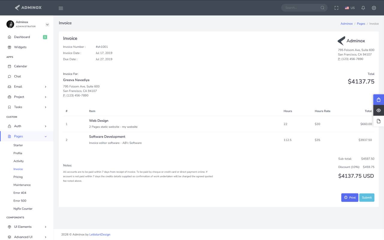 Invoice Page