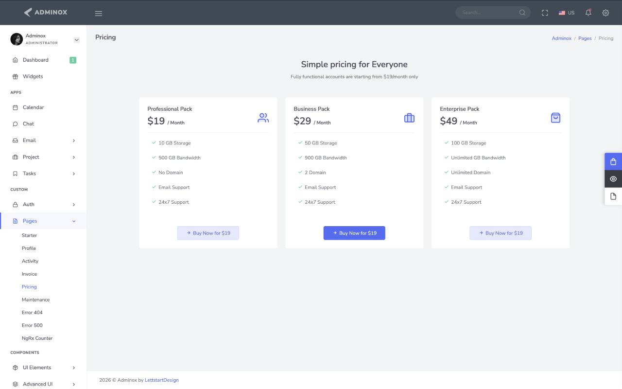 Pricing Table Page