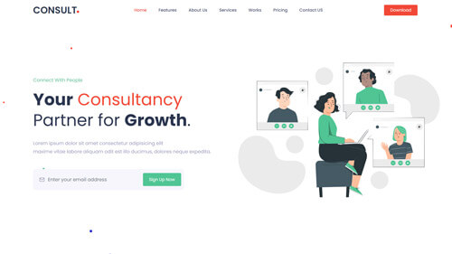 Consult Homepage Overview – Bootstrap One Page Template with Clean UI and Feature Highlights