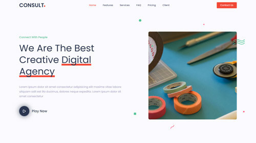 Consult Homepage Overview – Bootstrap SaaS Landing Page with Clean UI and Feature Highlights