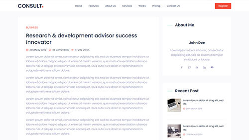 Consult Events & Blogs Section – Modern Bootstrap Template for Agencies