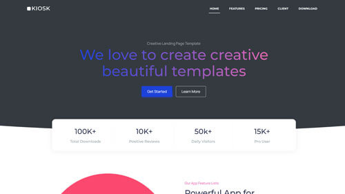Kiosk Homepage Layout – Modern One-Page Angular Landing Page Template for Apps & SaaS