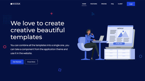 Kiosk Homepage Preview – Responsive Bootstrap App Landing Page Template with Clean UI and Modern Design