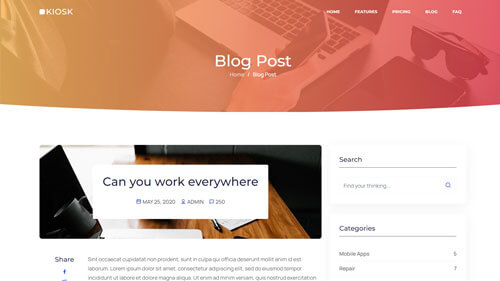 Kiosk Blog Post – Responsive Bootstrap Blog Template for Startups Pages