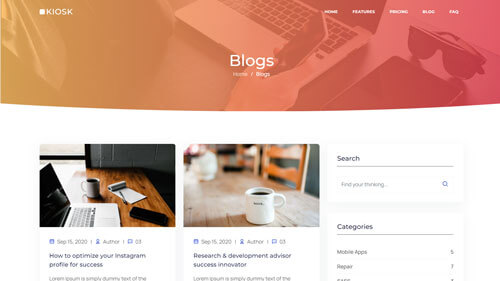 Kiosk Blog Right Sidebar – Bootstrap Blog Page Layout for SaaS Landing Pages