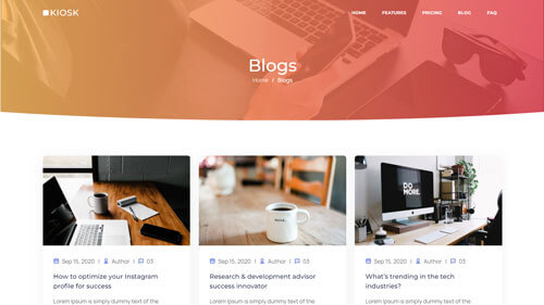Kiosk Blogs Page – Responsive Bootstrap Blog Layout for App Landing Pages
