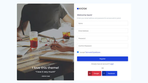 Kiosk Register Page – HTML5 Bootstrap Signup Template for Apps