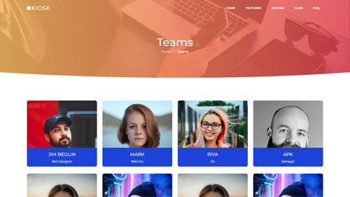 Kiosk Team Page – Responsive Bootstrap Team Section for App Landing Pages