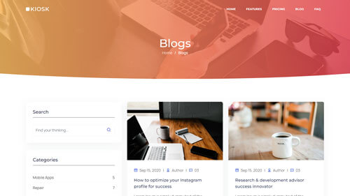 Kiosk Blog Left Sidebar – React Next.js Blog Template for App Landing Pages