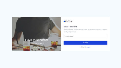 Kiosk Password Recovery – React Next.js Authentication Page Template