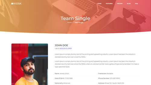 Kiosk Team Page – Responsive React Next.js Team Single for SaaS Landing Pages