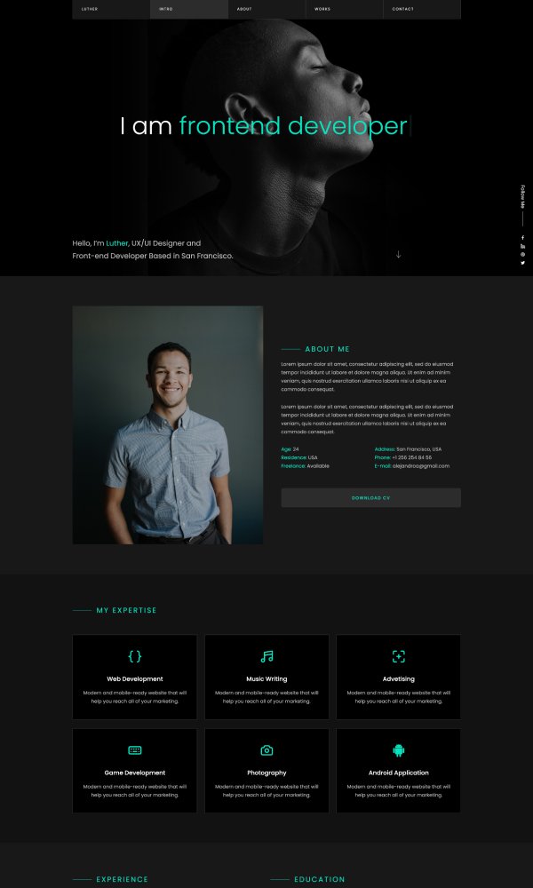 About Luther Bootstrap Portfolio Landing Page and Resume Template