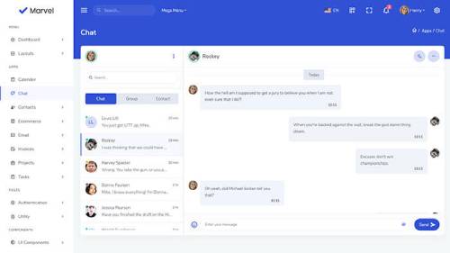 Marvel Angular Admin Dashboard – Chat Application UI for Messaging and Communication