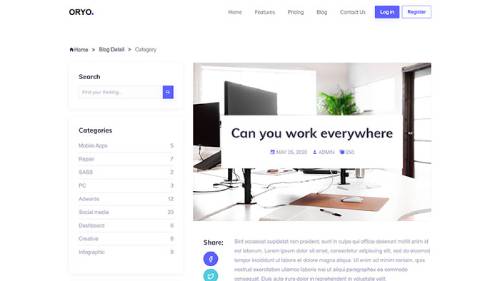 ORYO React Template – React Blog Post with Left Sidebar Layout