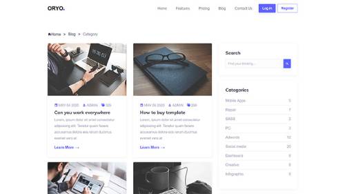 ORYO React Blog Template – React Blog Layout with Right Sidebar for SaaS