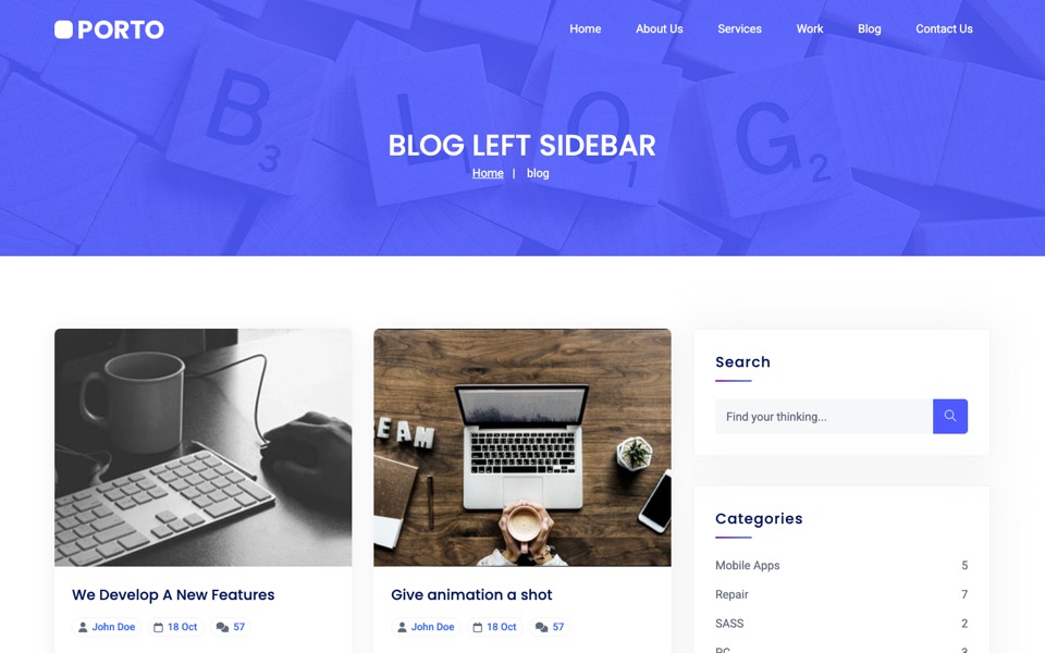 Porto Angular template Blog Layouts page