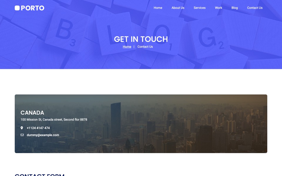 Porto Angular template Contact Us page