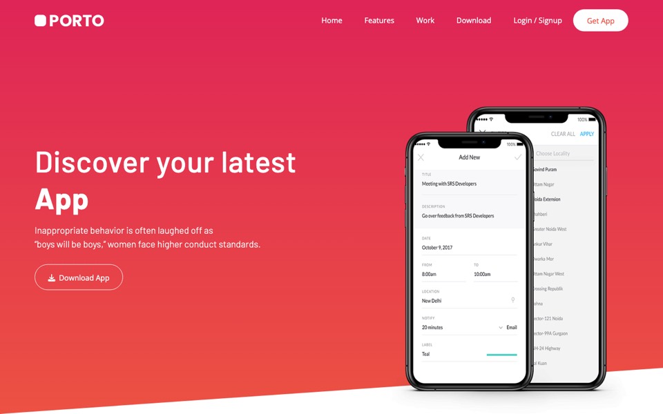 Porto Angular 22 template homepage 6: Mobile App Showcase
