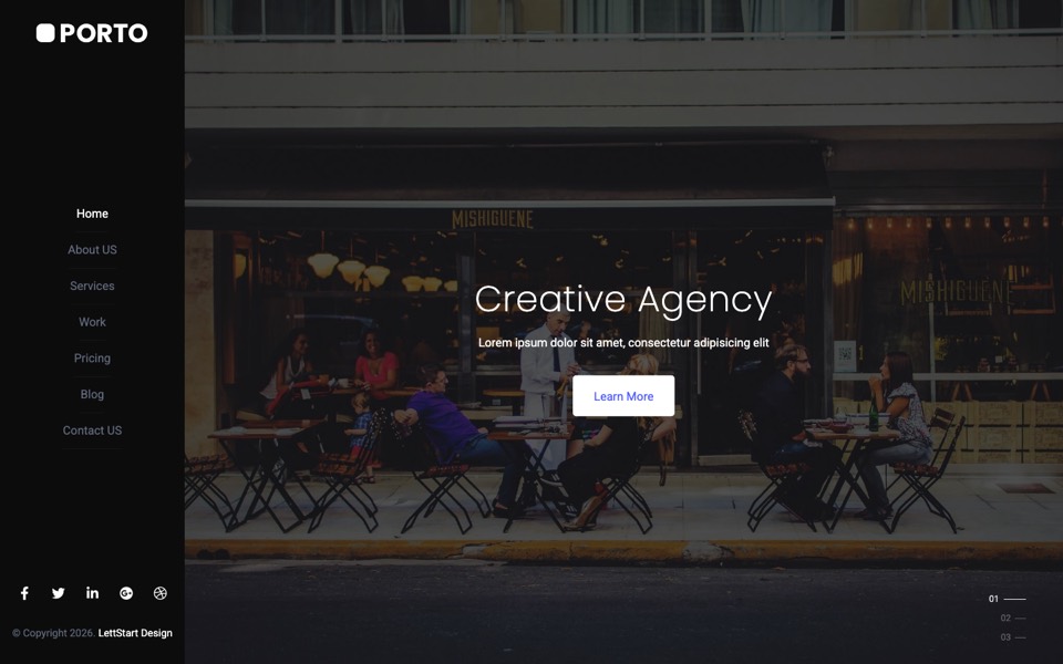 Porto Angular 22 template homepage 7: Agency Vertical Slider