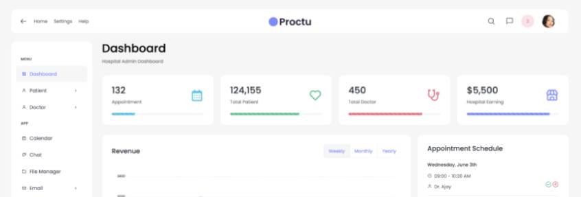 Preview of Proctu React Admin Dashboard for healthcare management