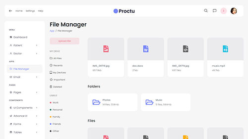 File management system for patient medical records within Proctu React Admin Dashboard